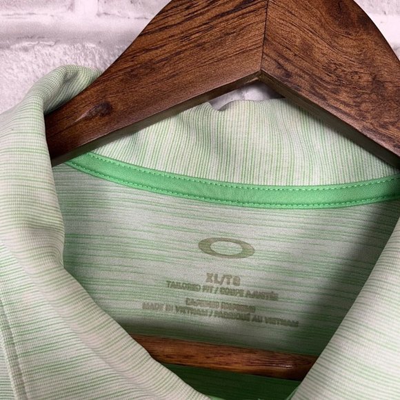 OAKLEY Stretch Performance Golf Polo Shirt Green Micro Stripe Men XL Tailor Fit - Picture 4 of 8